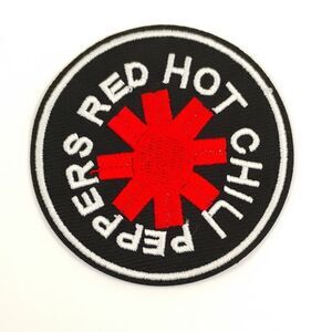 Red Hot Chili PeppeIron On Embroidered Patch Red and White on Black background
